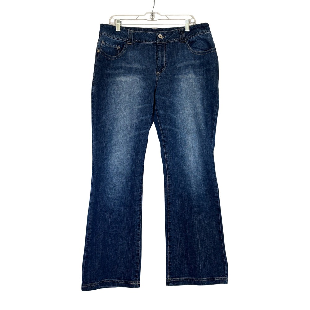 Y2K Baccini Womens Blue Bootcut Jeans 14 Dark Wash Embroidered Pockets Stretch